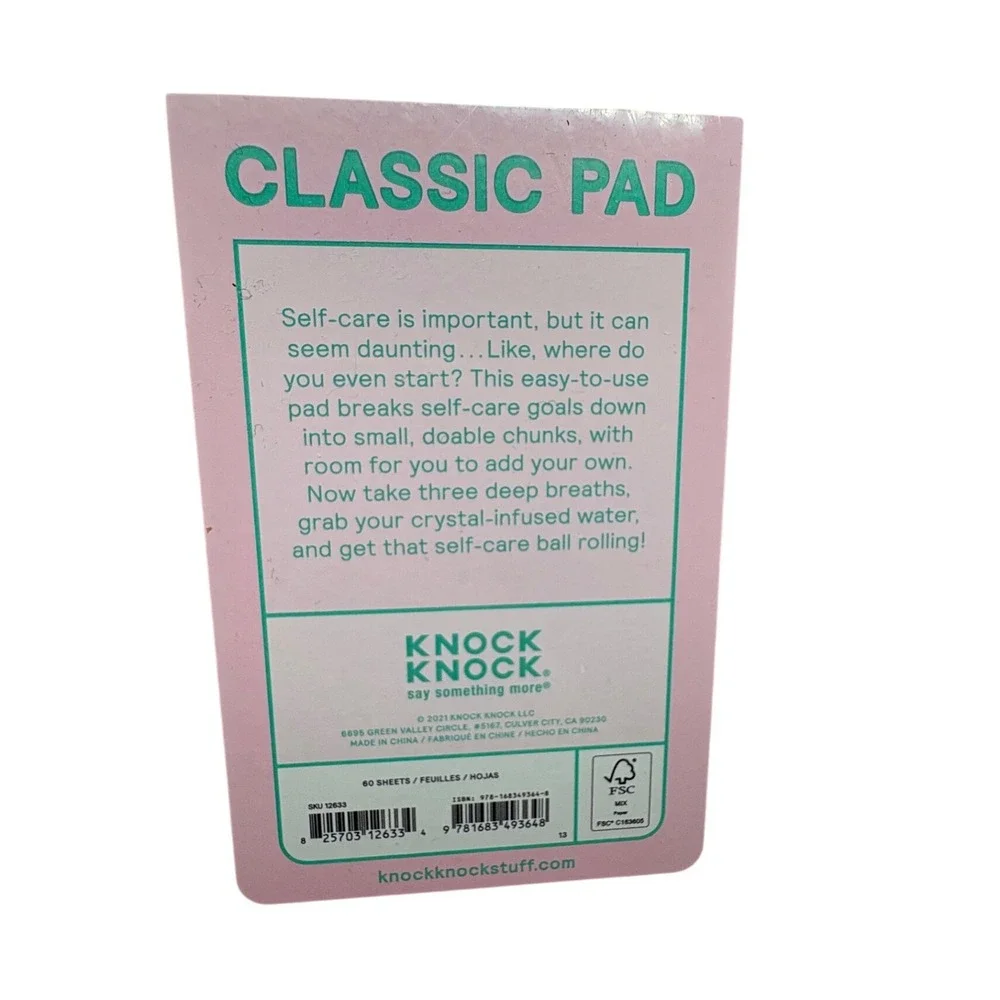 Funny BFF Gift Self-Care Weekly Tracker Classic Pad Pink Green 60 Sheets Gag